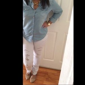 Almost Famous White Destroyed Jeans